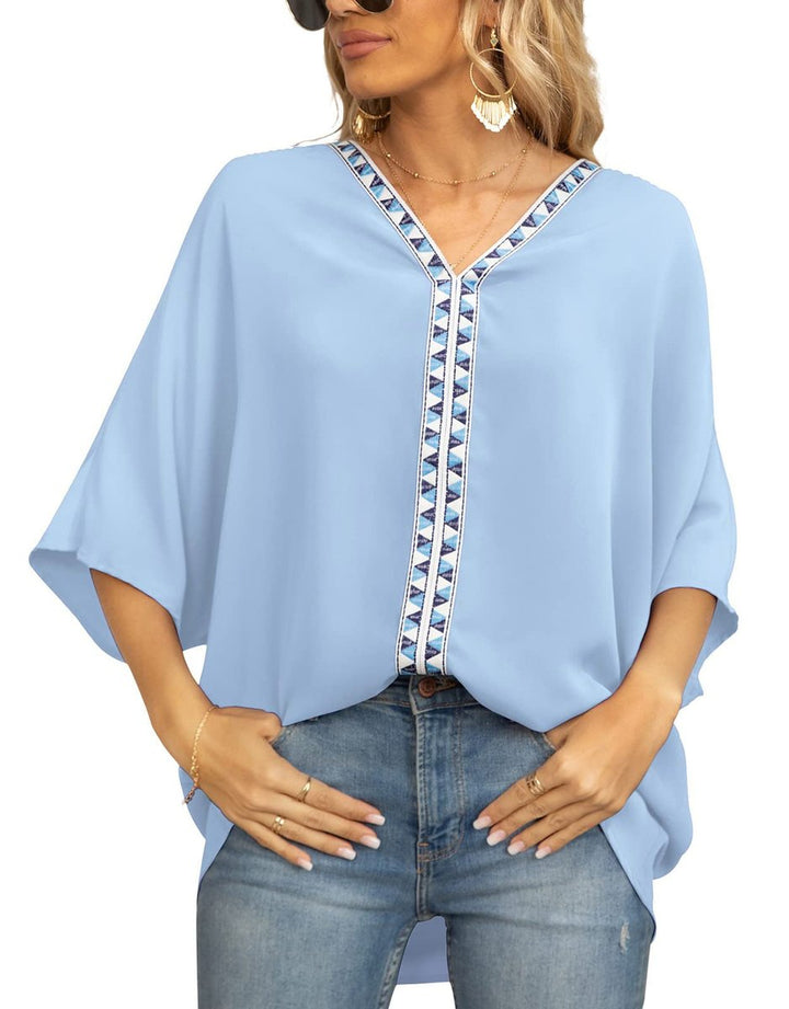 Luisa | Tunique Oversized Femme Col V avec Broderie Géométrique