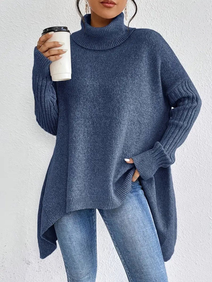 Greta | Pull Femme Oversized à Col Roulé avec Col Rippé et Ourlet Allongé