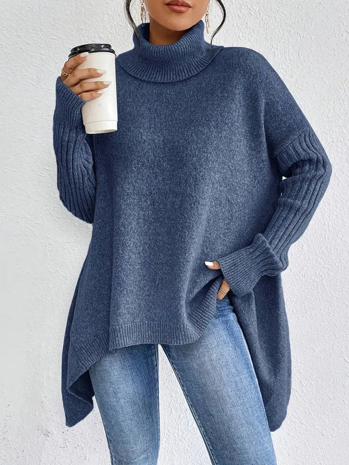 Greta | Pull Femme Oversized à Col Roulé avec Col Rippé et Ourlet Allongé