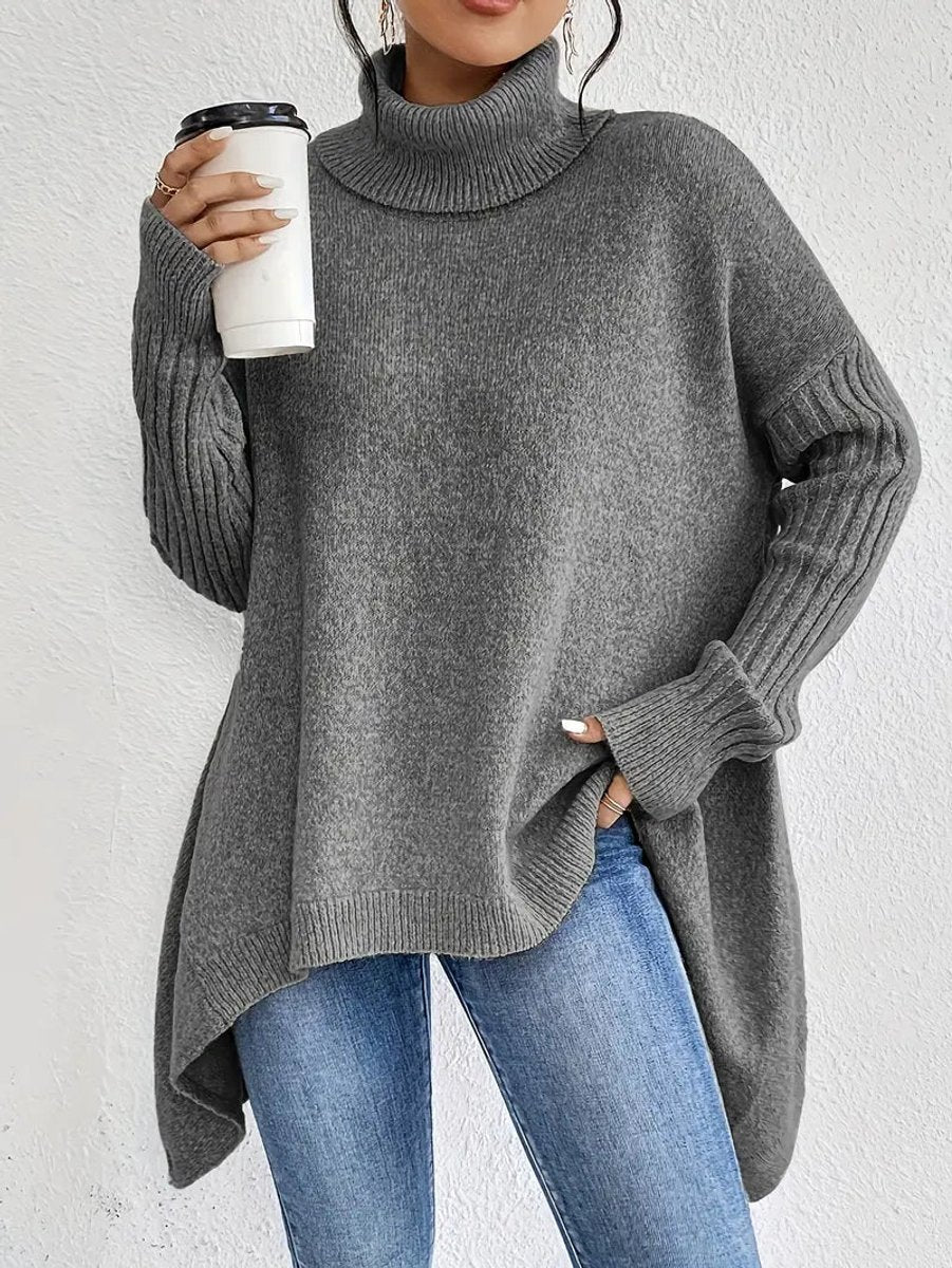 Greta | Pull Femme Oversized à Col Roulé avec Col Rippé et Ourlet Allongé