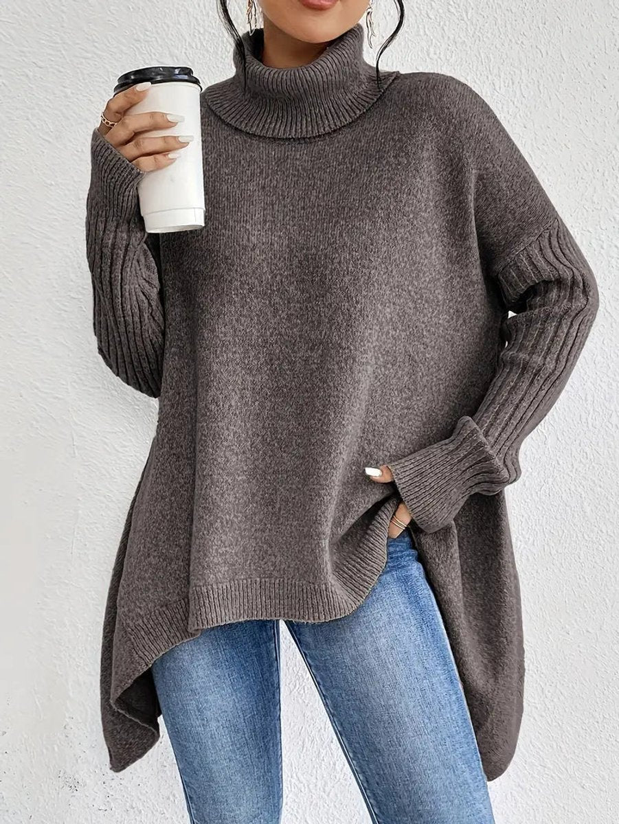 Greta | Pull Femme Oversized à Col Roulé avec Col Rippé et Ourlet Allongé