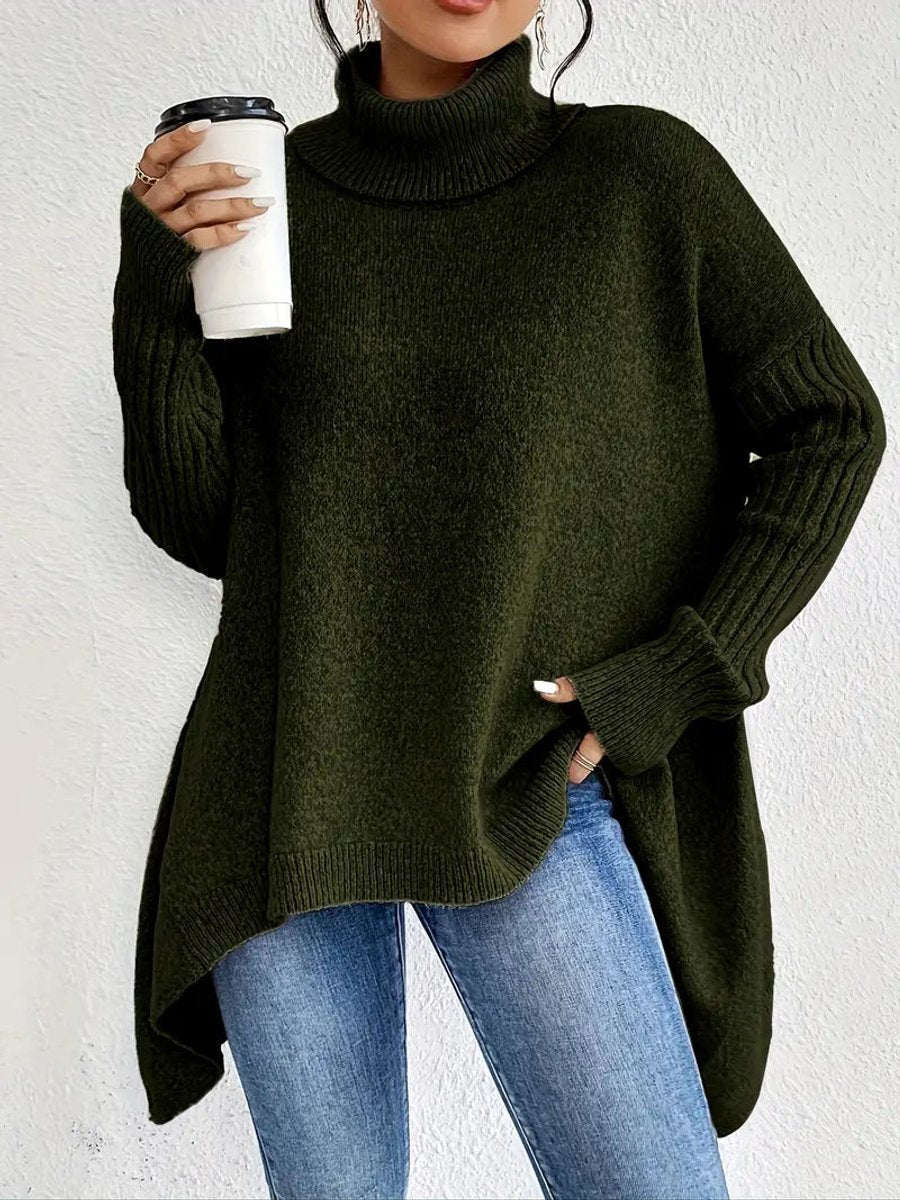 Greta | Pull Femme Oversized à Col Roulé avec Col Rippé et Ourlet Allongé