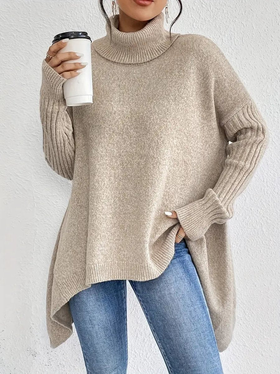 Greta | Pull Femme Oversized à Col Roulé avec Col Rippé et Ourlet Allongé