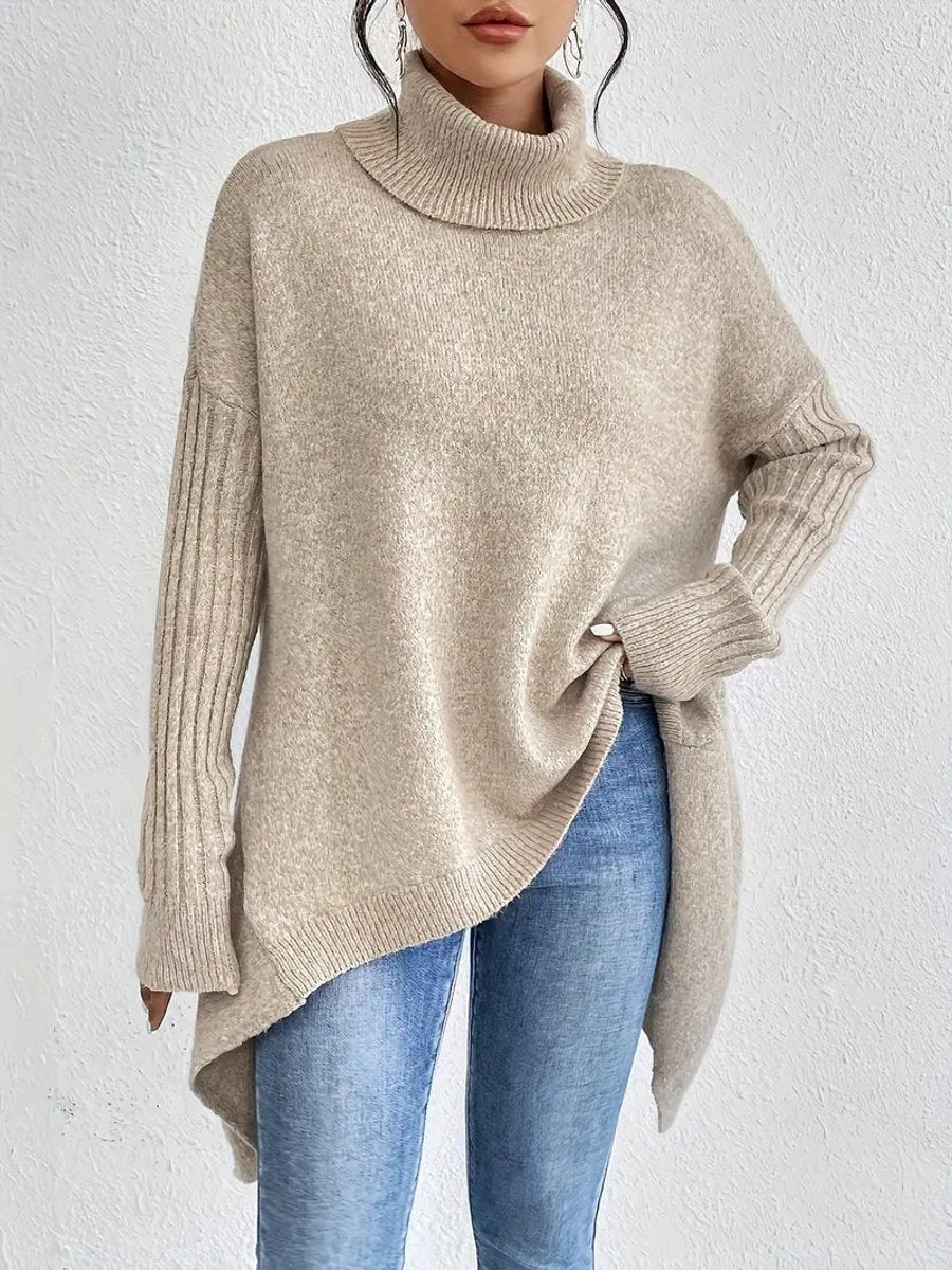 Greta | Pull Femme Oversized à Col Roulé avec Col Rippé et Ourlet Allongé