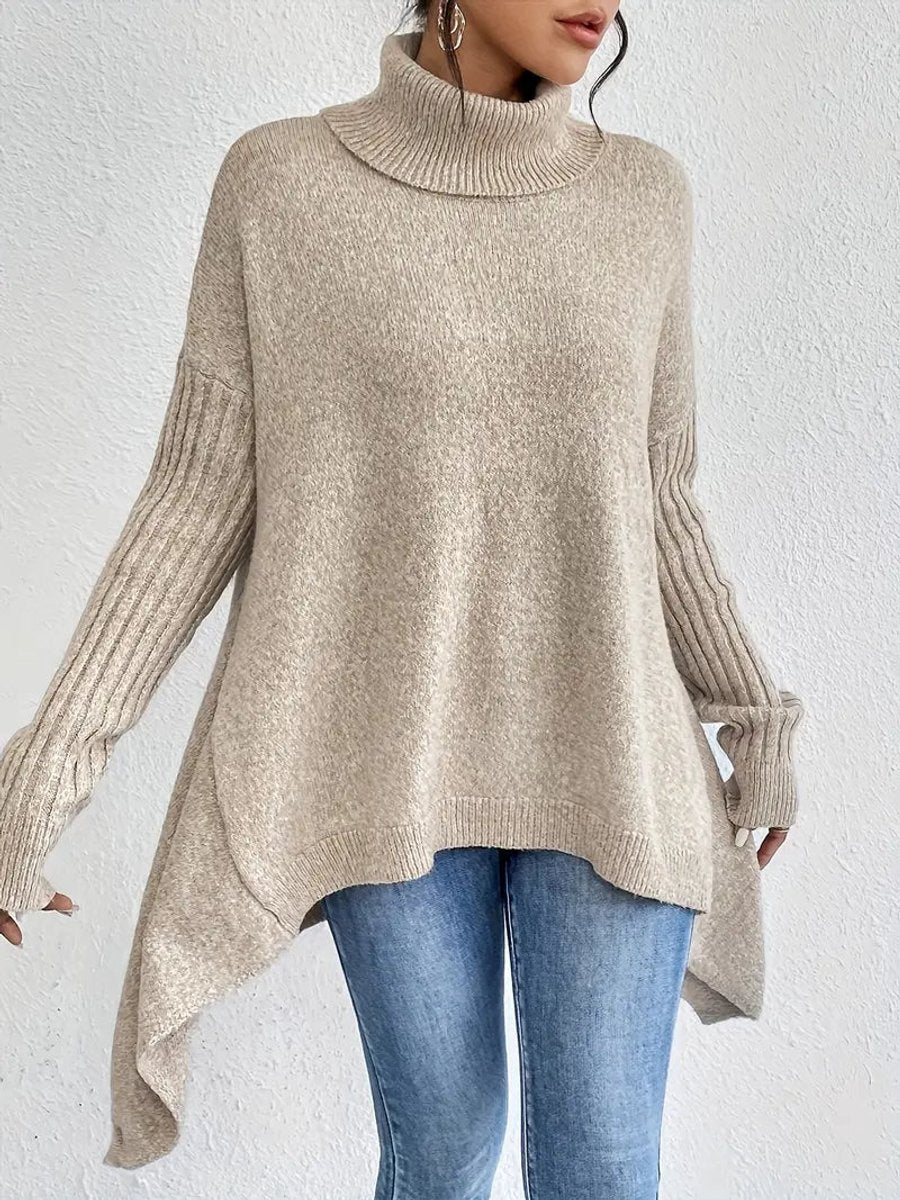 Greta | Pull Femme Oversized à Col Roulé avec Col Rippé et Ourlet Allongé