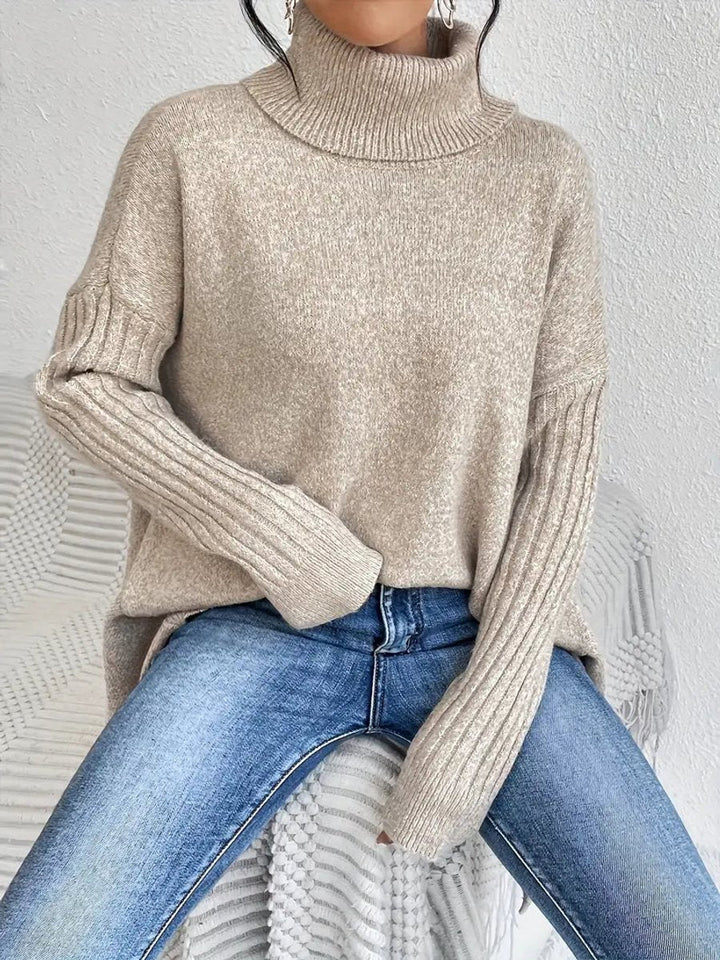 Greta | Pull Femme Oversized à Col Roulé avec Col Rippé et Ourlet Allongé
