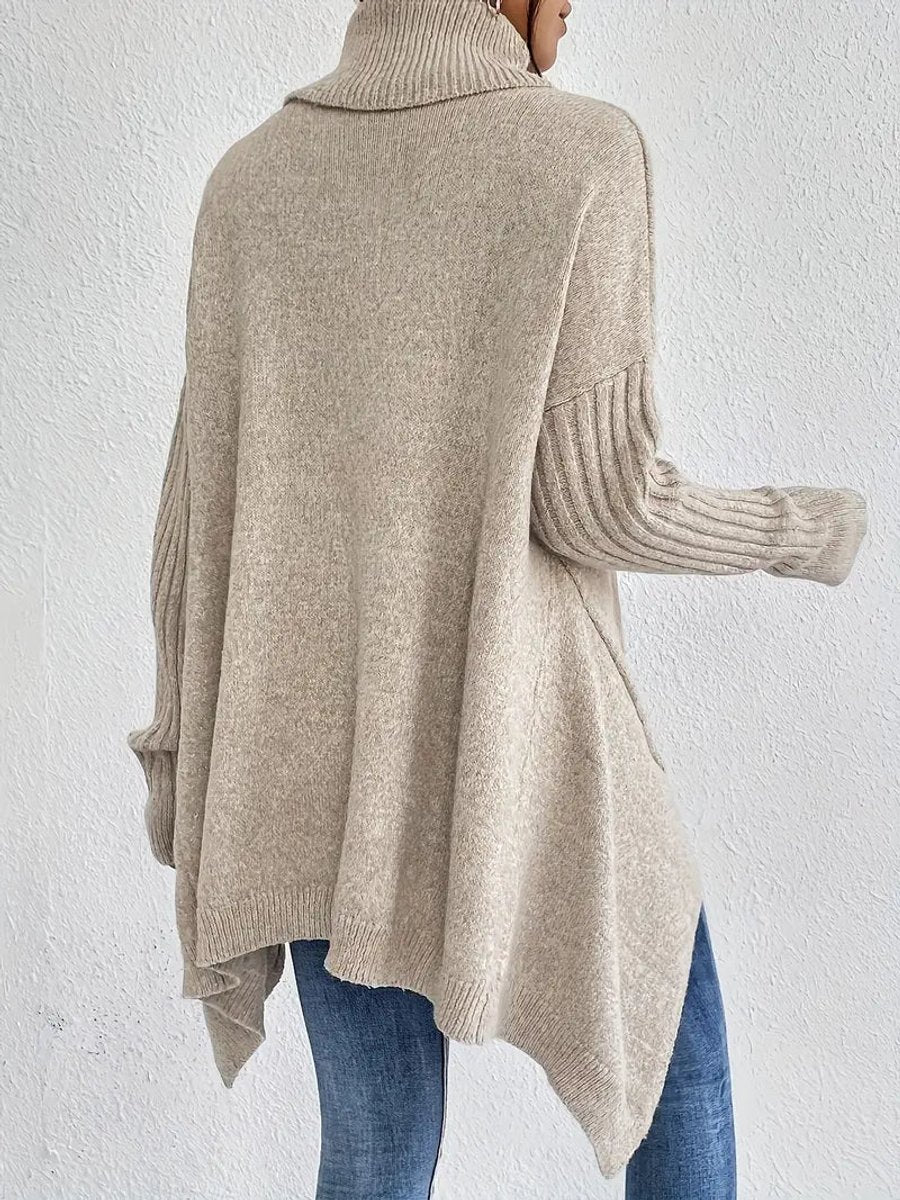 Greta | Pull Femme Oversized à Col Roulé avec Col Rippé et Ourlet Allongé