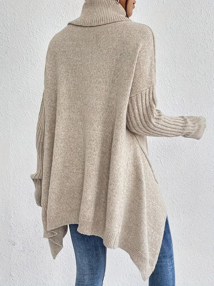 Greta | Pull Femme Oversized à Col Roulé avec Col Rippé et Ourlet Allongé