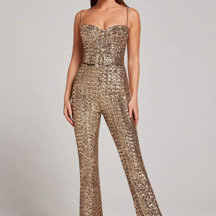 Combinaison Paillettes pour Femmes avec Décolleté en Cœur et Jambes Amples