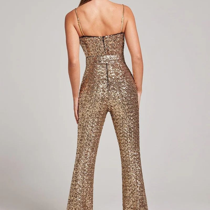 Combinaison Paillettes pour Femmes avec Décolleté en Cœur et Jambes Amples