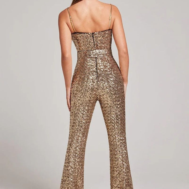 Combinaison Paillettes pour Femmes avec Décolleté en Cœur et Jambes Amples