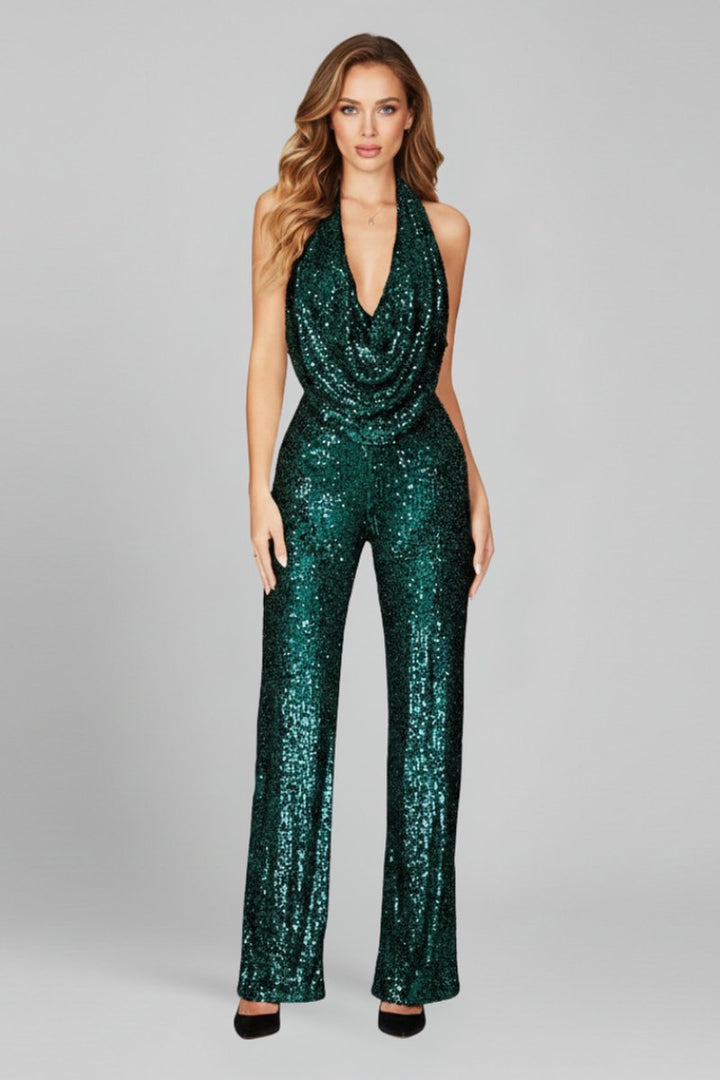 Elisabeth | Combinaison Paillettes Femme Décolleté Dos Nu Jambes Amples