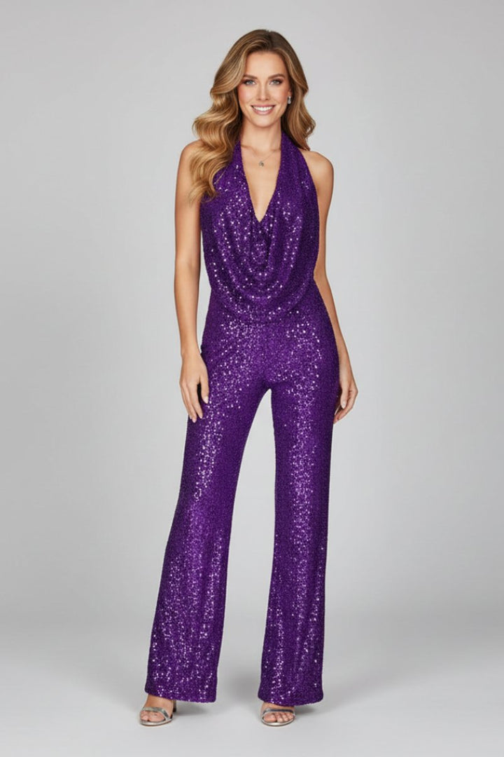 Elisabeth | Combinaison Paillettes Femme Décolleté Dos Nu Jambes Amples