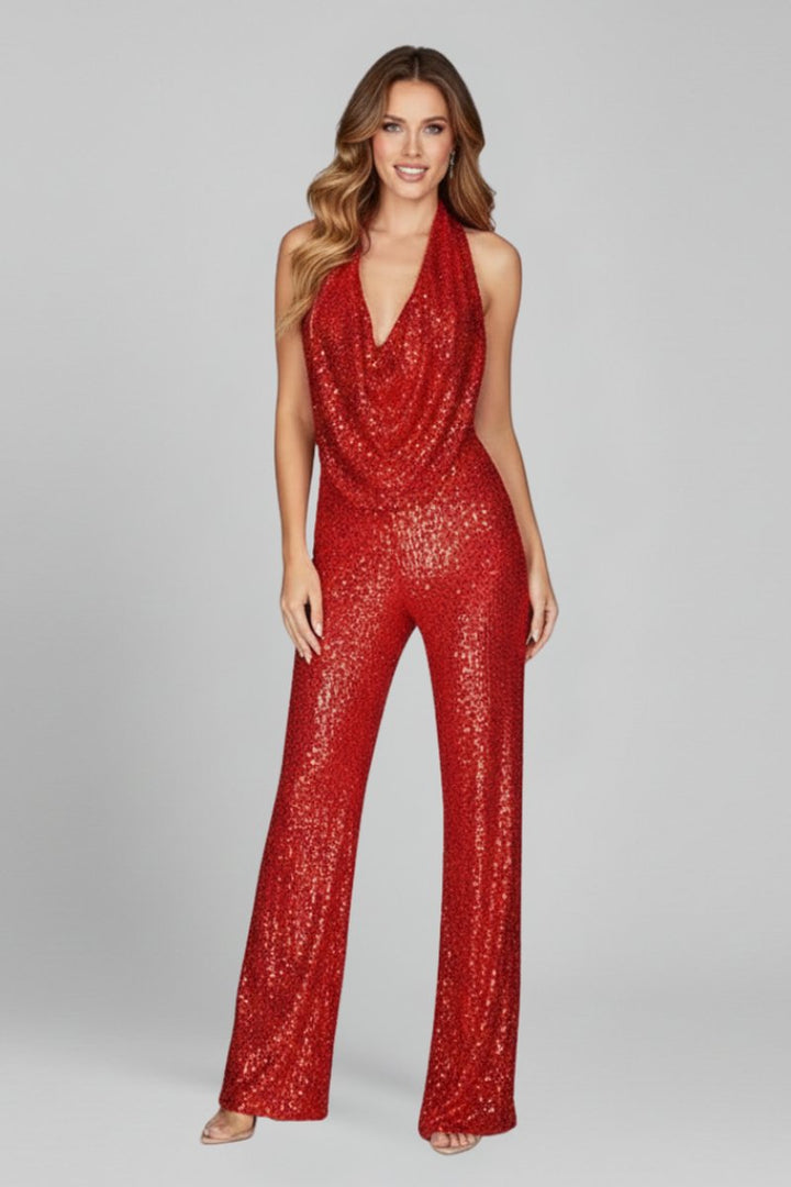 Elisabeth | Combinaison Paillettes Femme Décolleté Dos Nu Jambes Amples