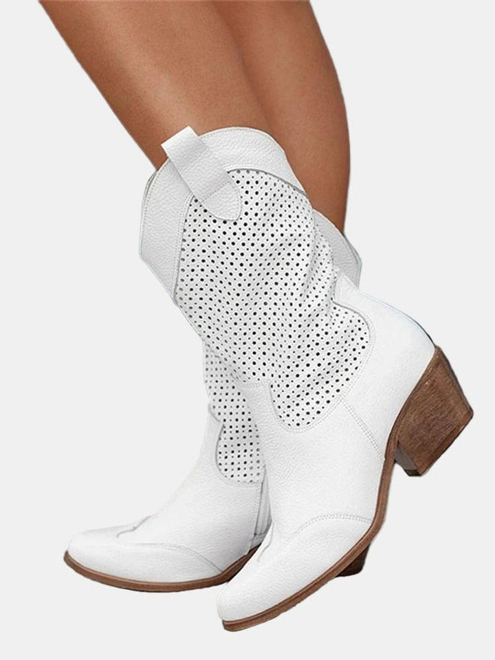 Clara | Bottes perforées pour femmes à talon bloc en imitation daim