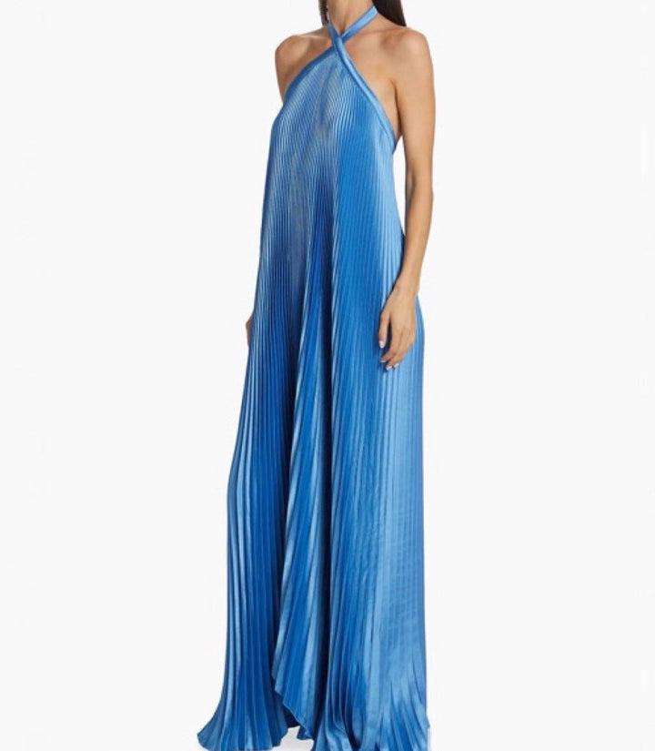 Robe maxi plissée pour femmes avec bretelles croisées en halter