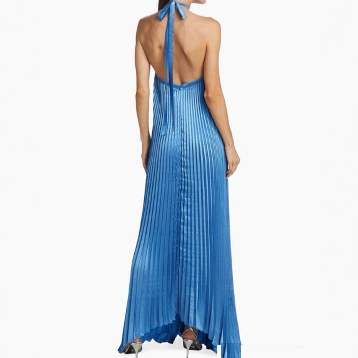 Robe maxi plissée pour femmes avec bretelles croisées en halter