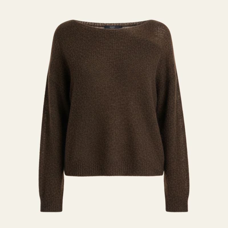 Pull femme avec décolleté bateau et manches longues