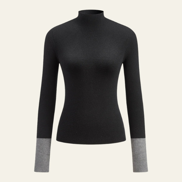Pull femme à manches longues, bords-côtes et col roulé sans fermeture