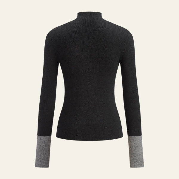 Pull femme à manches longues, bords-côtes et col roulé sans fermeture