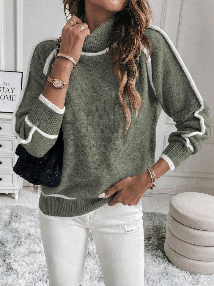 Pull pour femmes avec col roulé et poignets de couleur contrastante