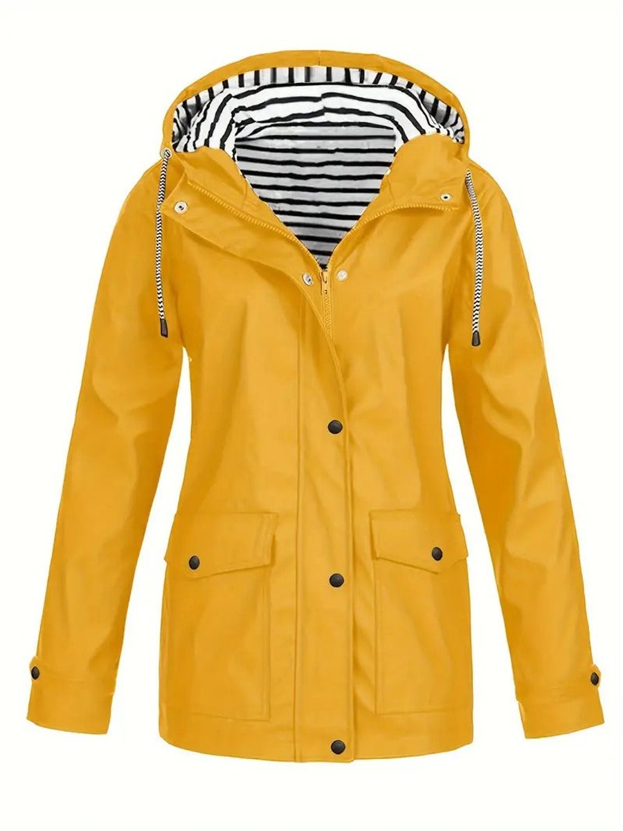Marlene | Manteau de pluie pour femmes avec capuche et doublure rayée, fermeture éclair