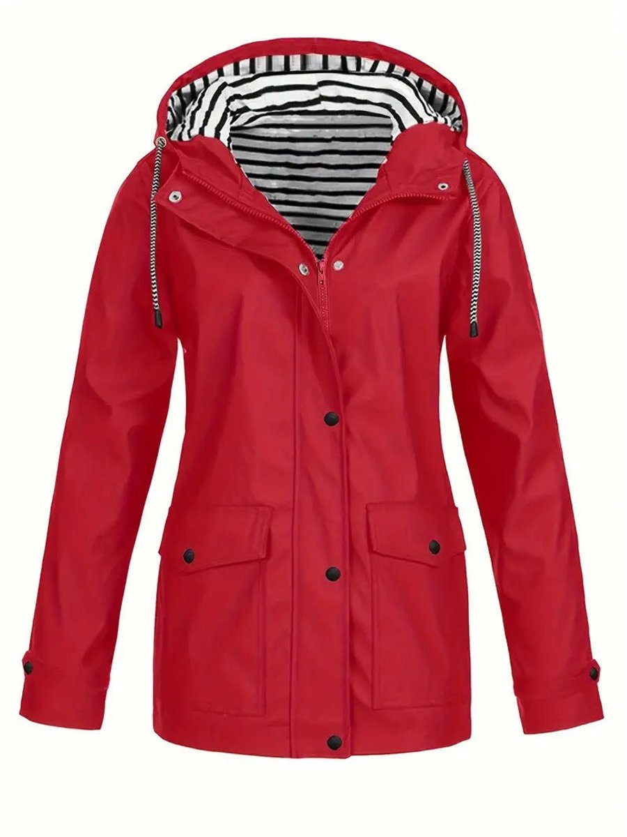 Marlene | Manteau de pluie pour femmes avec capuche et doublure rayée, fermeture éclair