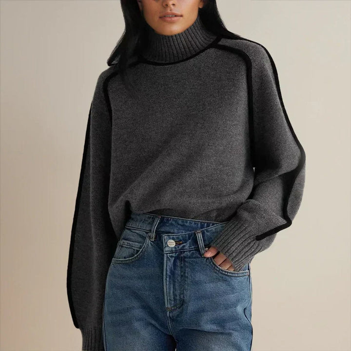 Sophie | Pull oversized en maille à col roulé pour femmes avec rayures contrastées
