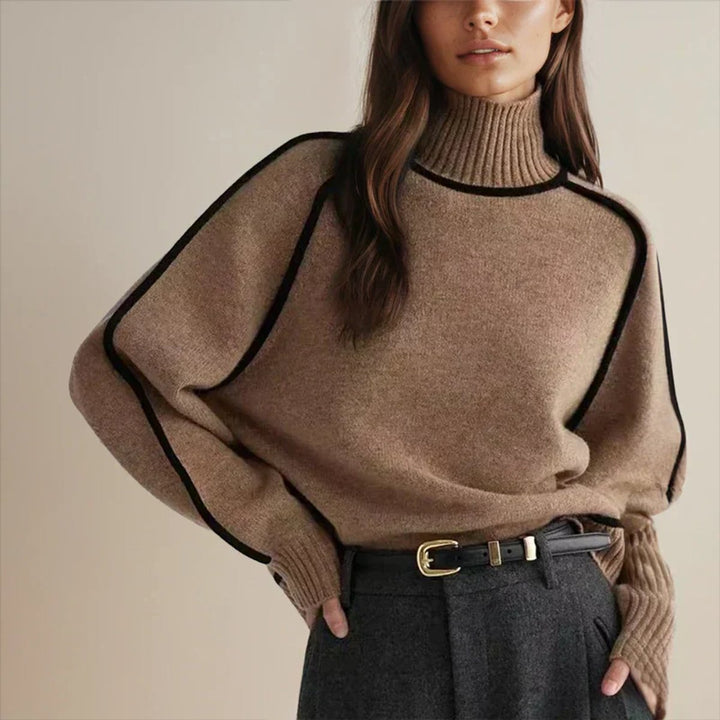 Sophie | Pull oversized en maille à col roulé pour femmes avec rayures contrastées