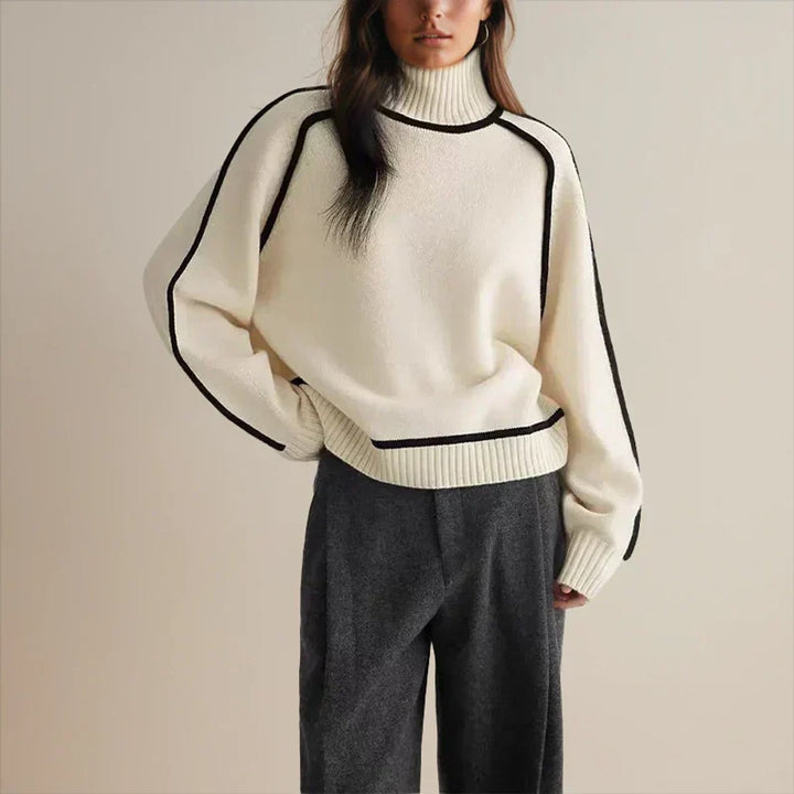 Sophie | Pull oversized en maille à col roulé pour femmes avec rayures contrastées