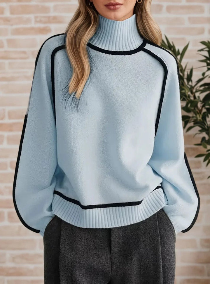 Sophie | Pull oversized en maille à col roulé pour femmes avec rayures contrastées