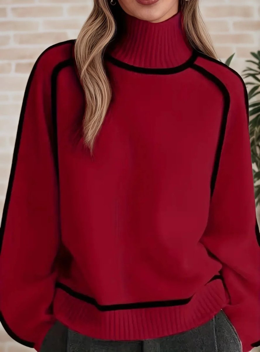 Sophie | Pull oversized en maille à col roulé pour femmes avec rayures contrastées