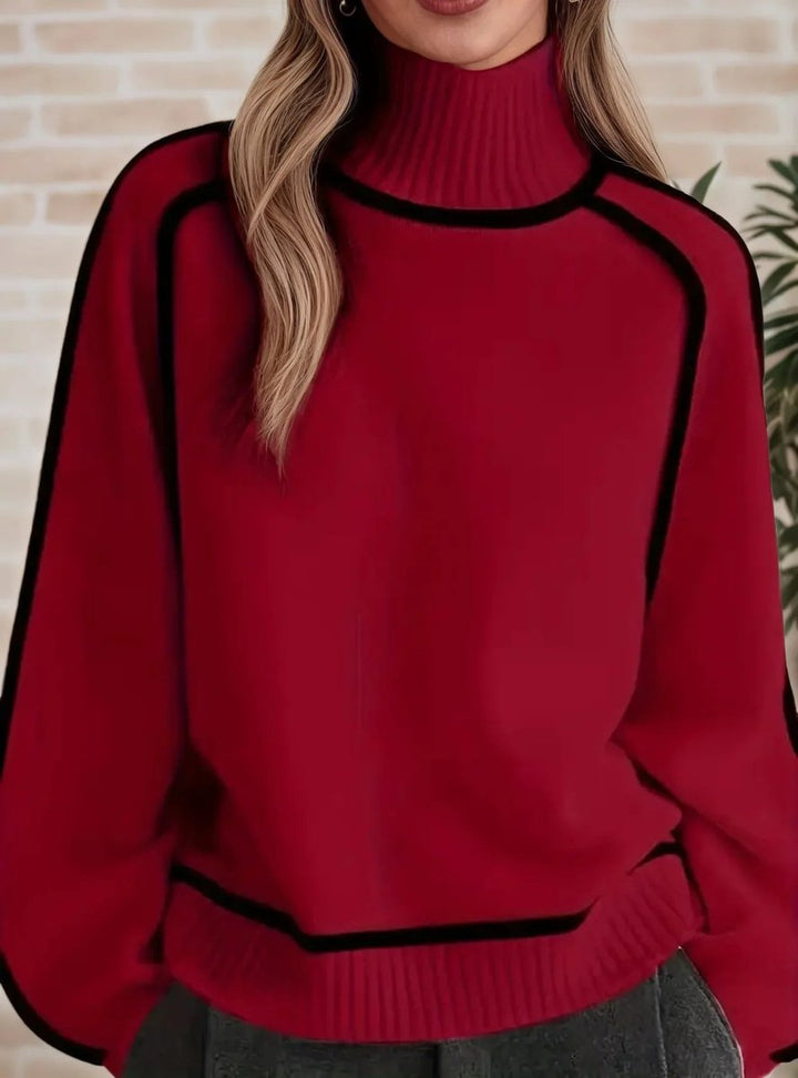 Sophie | Pull oversized en maille à col roulé pour femmes avec rayures contrastées