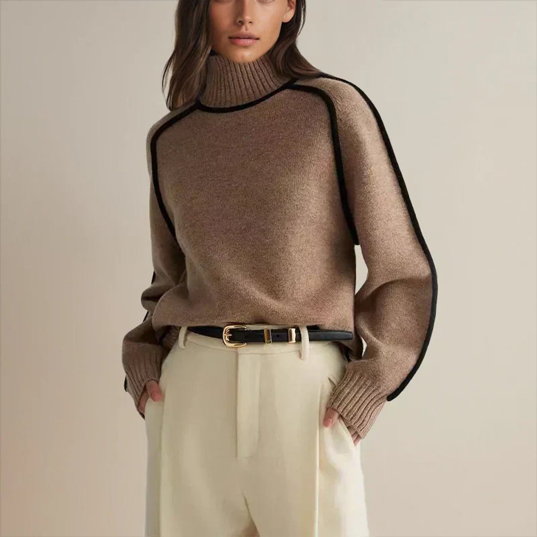 Sophie | Pull oversized en maille à col roulé pour femmes avec rayures contrastées