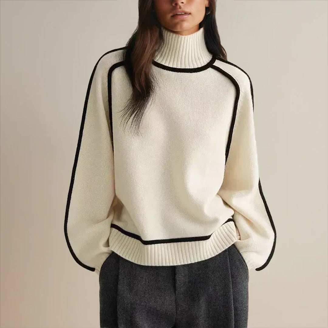 Sophie | Pull oversized en maille à col roulé pour femmes avec rayures contrastées
