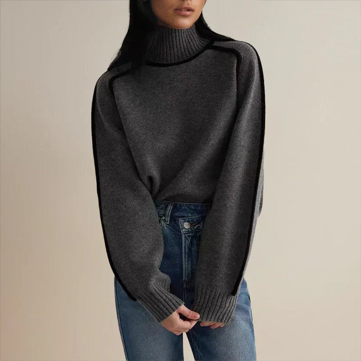 Sophie | Pull oversized en maille à col roulé pour femmes avec rayures contrastées