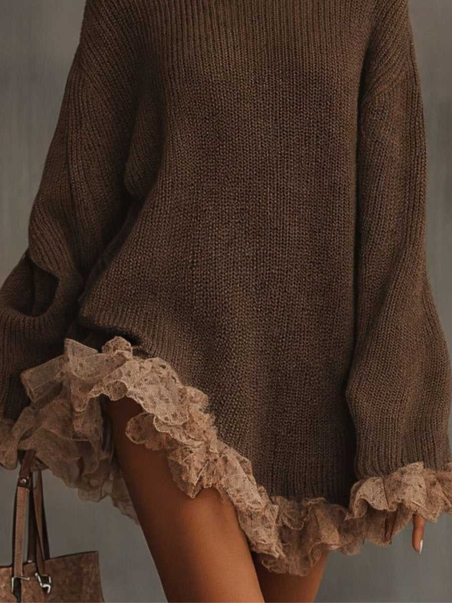 Leonie | Robe en tricot à col roulé pour femmes avec volants en dentelle Robes de soirée Oversized