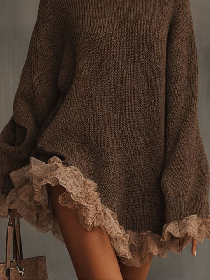Leonie | Robe en tricot à col roulé pour femmes avec volants en dentelle Robes de soirée Oversized