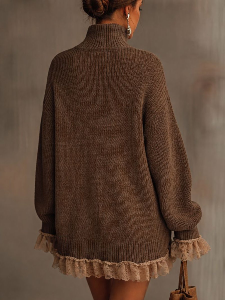 Leonie | Robe en tricot à col roulé pour femmes avec volants en dentelle Robes de soirée Oversized