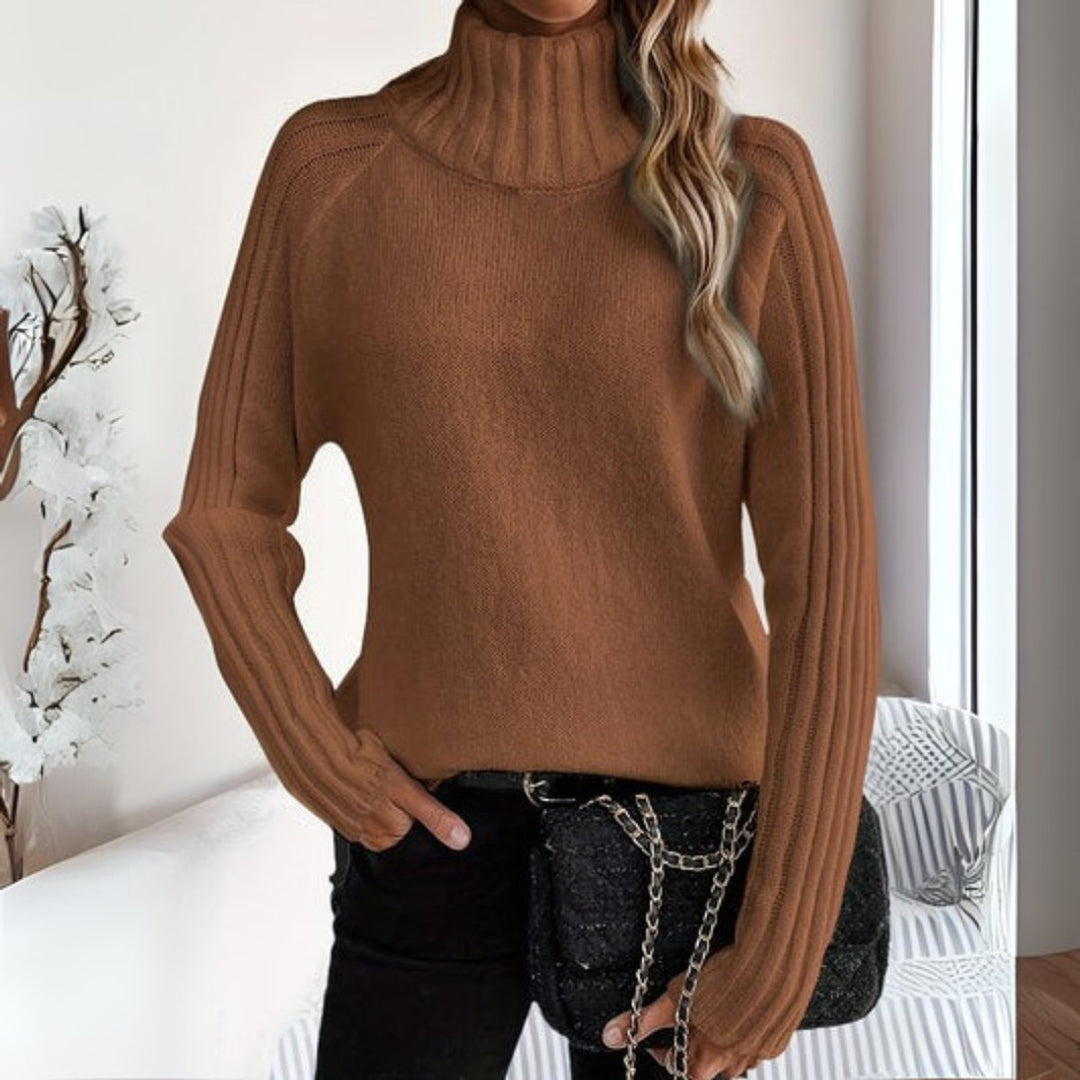 Lena | Pull en tricot à col roulé pour femmes avec manches côtelées, décontracté et doux