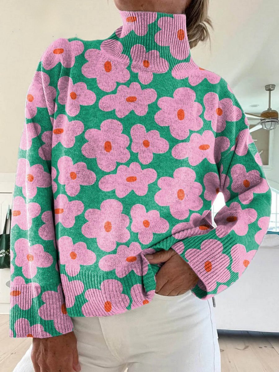 Luisa | Pull à col roulé pour femmes Coupe décontractée Motif floral