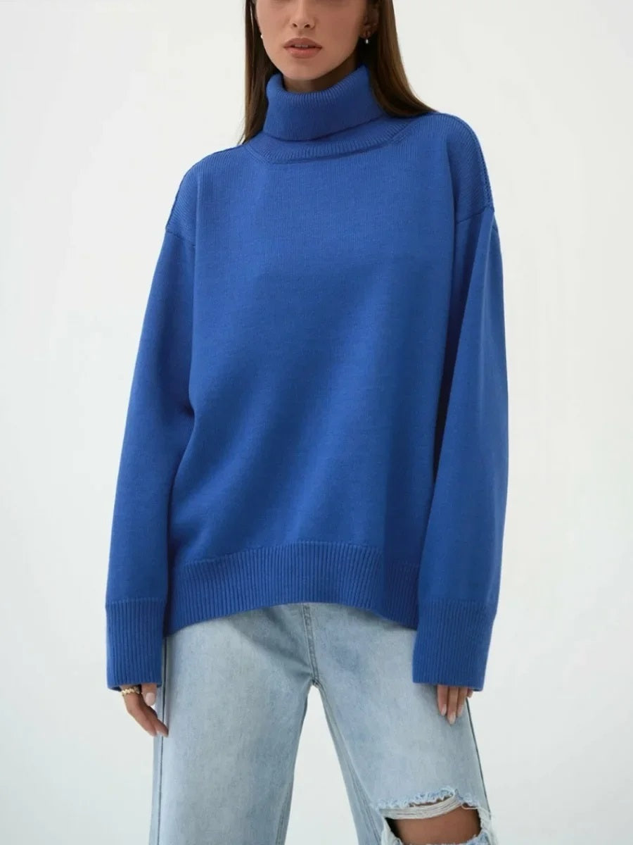 Pull à col roulé pour femmes avec col haut et poignets élastiques