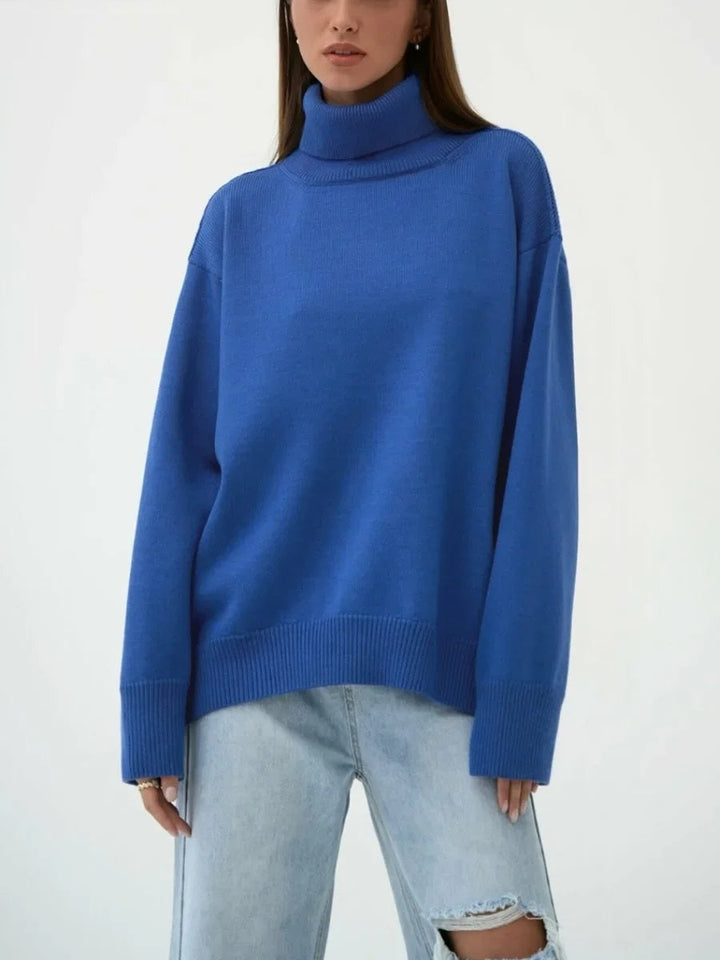Pull à col roulé pour femmes avec col haut et poignets élastiques
