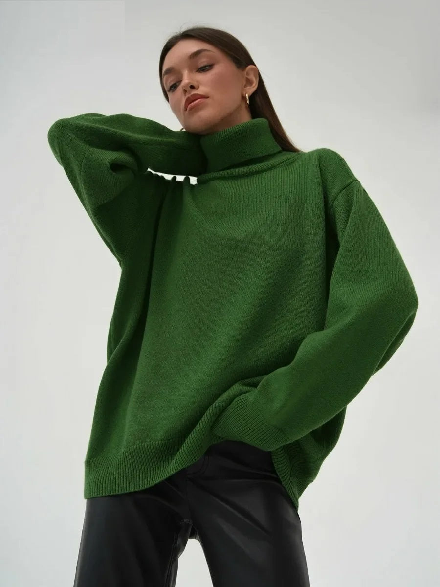 Pull à col roulé pour femmes avec col haut et poignets élastiques