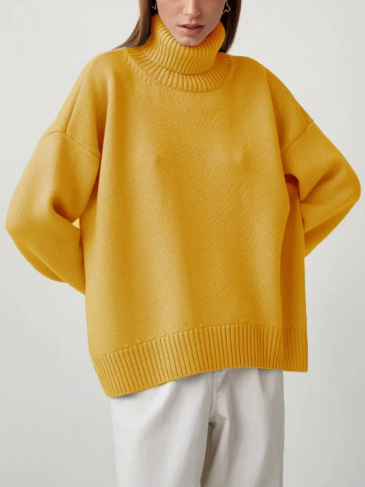 Pull à col roulé pour femmes avec col haut et poignets élastiques