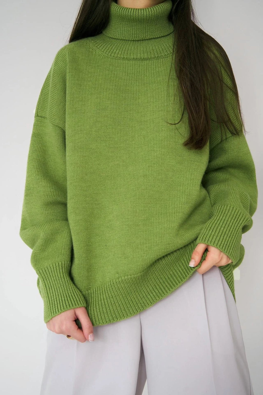 Pull à col roulé pour femmes avec col haut et poignets élastiques