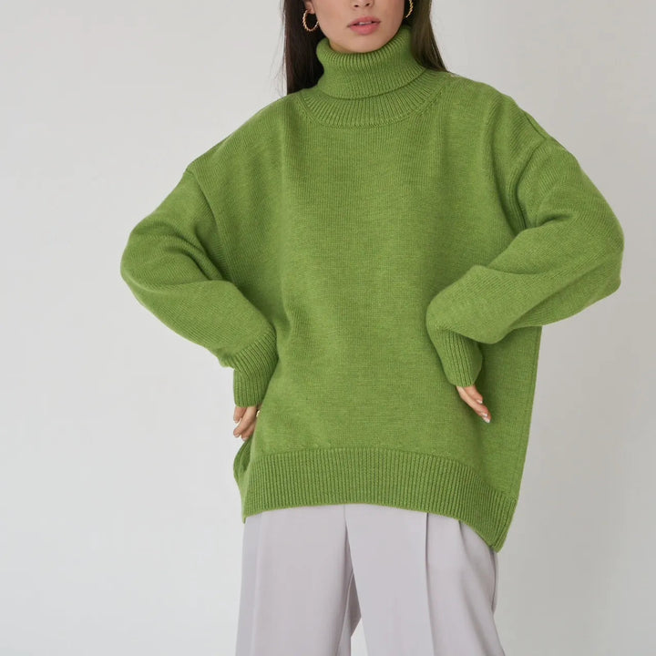 Pull à col roulé pour femmes avec col haut et poignets élastiques