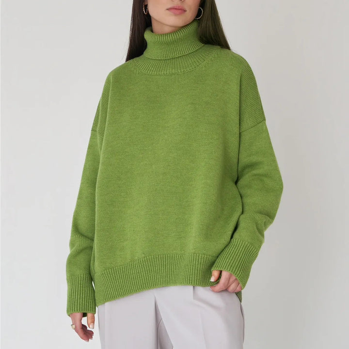 Pull à col roulé pour femmes avec col haut et poignets élastiques