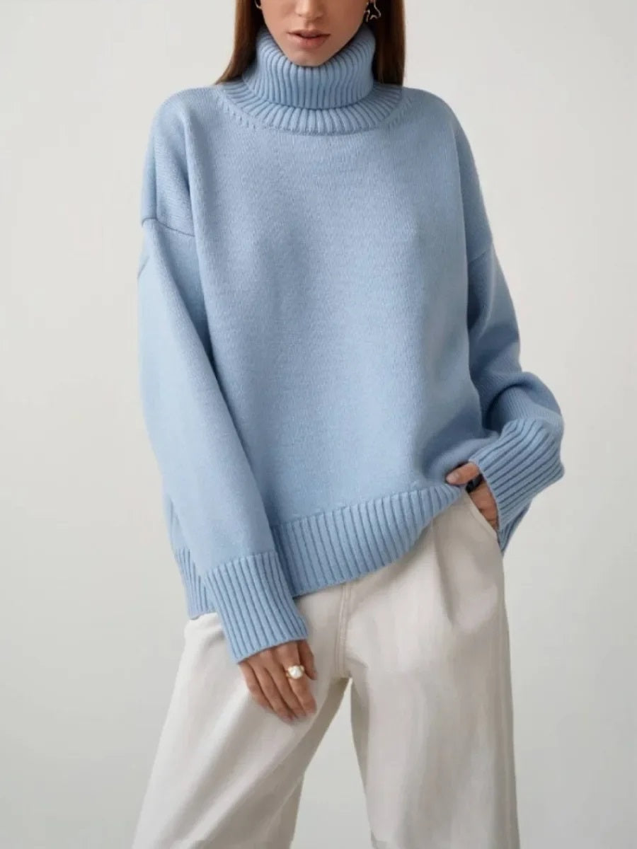 Pull à col roulé pour femmes avec col haut et poignets élastiques