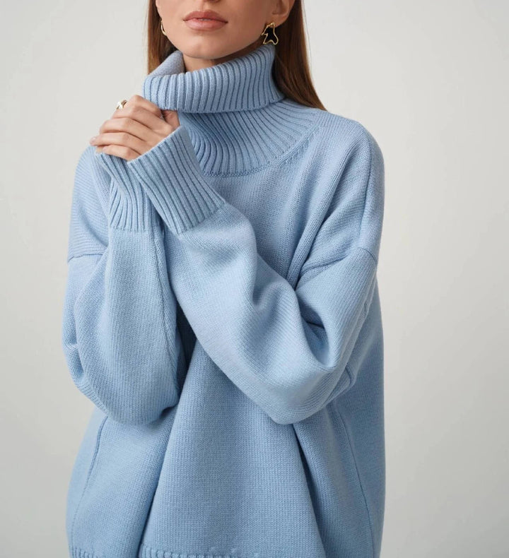 Pull à col roulé pour femmes avec col haut et poignets élastiques